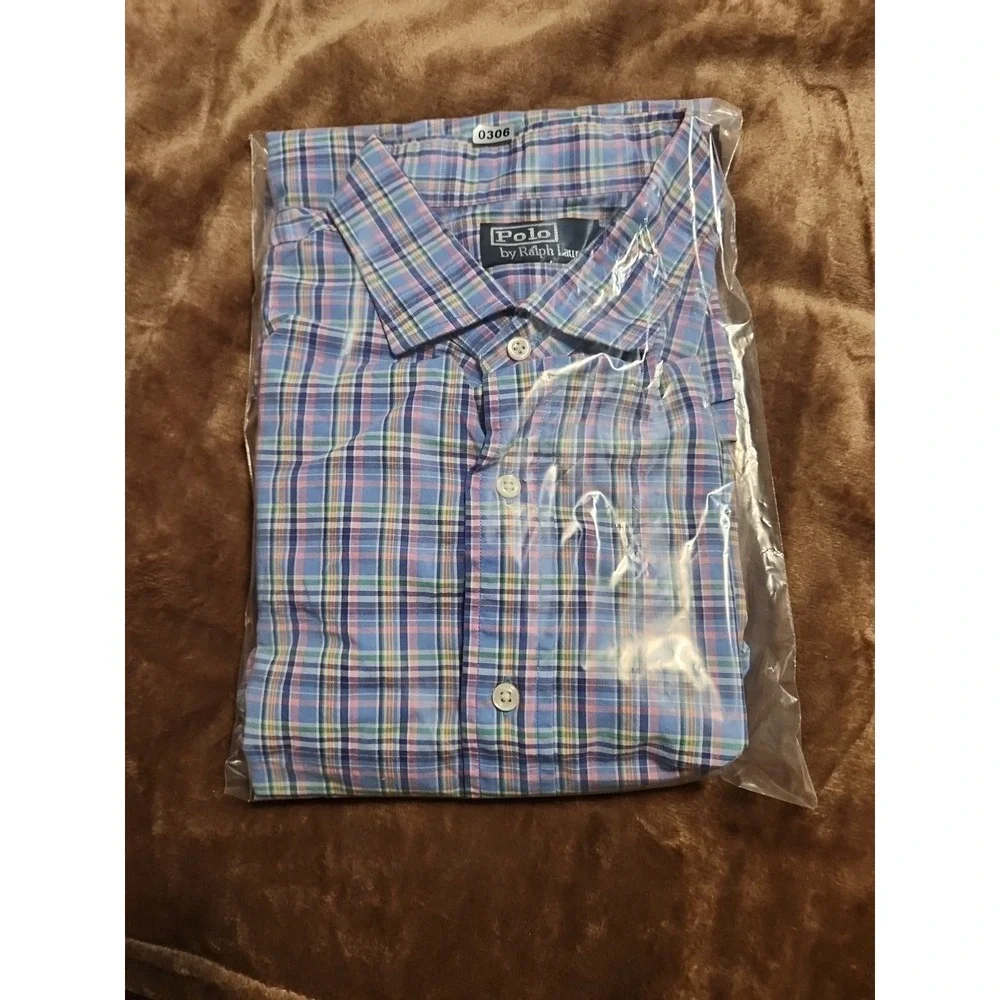 Polo Ralph Lauren Shirt Men's XL Blue Plaid Cotton Button Up